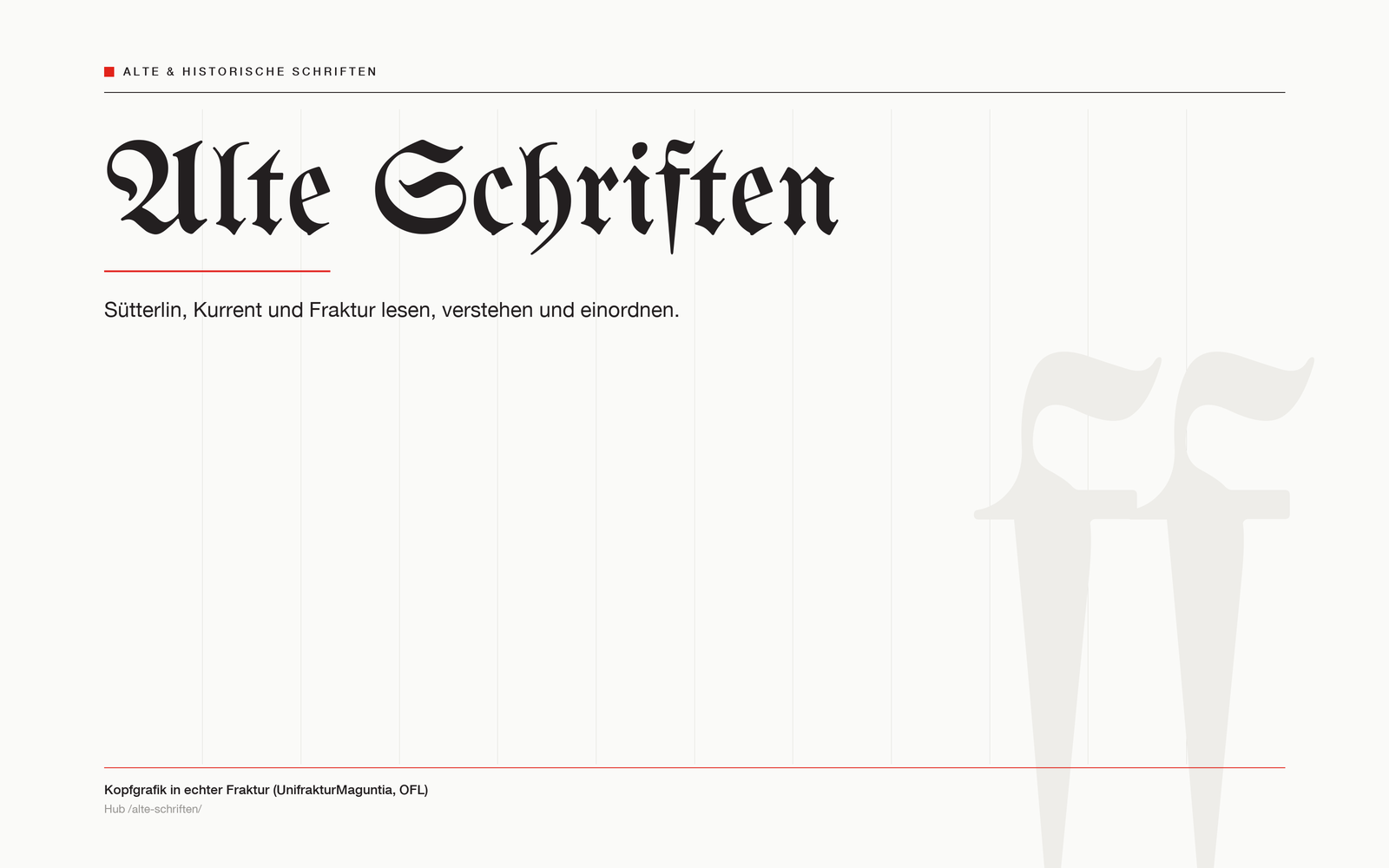 Typografische Kopfgrafik „Alte Schriften“ in echter Fraktur (UnifrakturMaguntia).