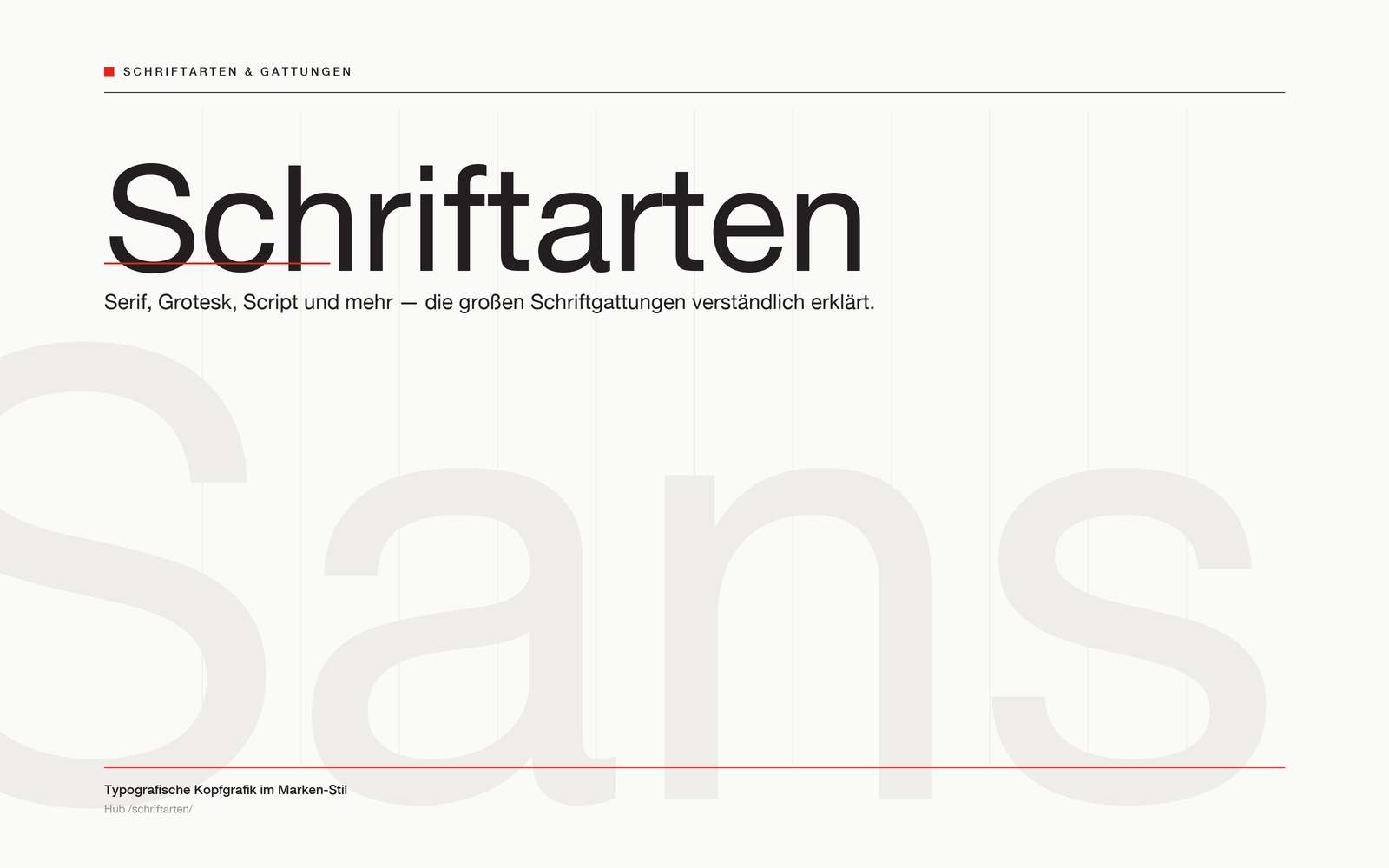 Typografische Kopfgrafik „Schriftarten“ im Marken-Stil von schriften.de.