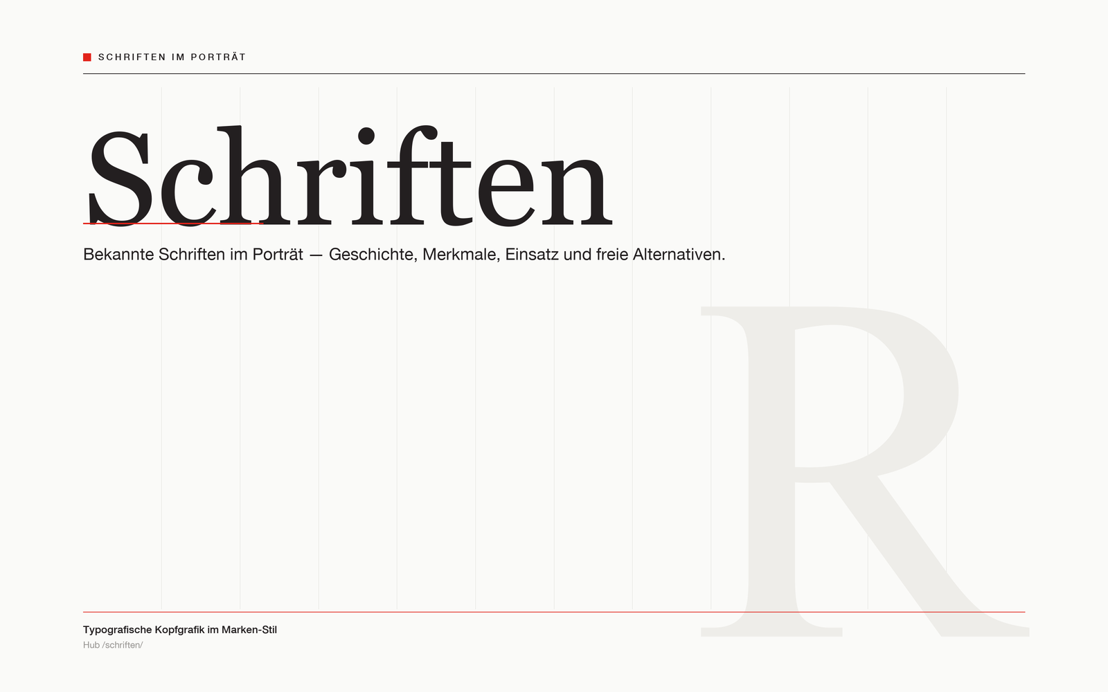 Typografische Kopfgrafik „Schriften“ im Marken-Stil von schriften.de.